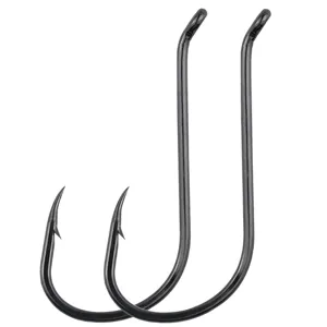 Durable carbon steel octopus fishing hooks with barbed offset point for saltwater sea fishing.