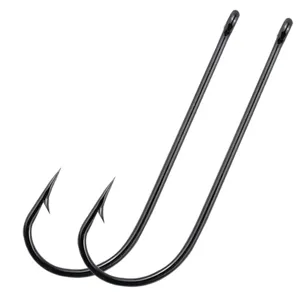 Hameçons de pêche à longue tige avec œillet et ardillon, accessoires de pêche en mer noirs
