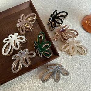 Molla per Capelli a Farfalla Cava in Acetato Francese Donne Elegante Bordo Metallico Accessori per Capelli Morsetto Regalo