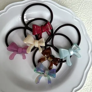 Korean style exquisite acetate small bow hair tie cute ponytail rubber band daily hair accessories.