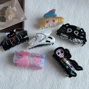 Cute cartoon acrylic hair claws set Halloween ghost bat spider shark clips for women girls style.