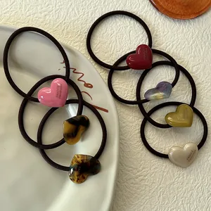 Elastici per capelli con cuore in acetato stile coreano dolce e alta elasticità per donne.