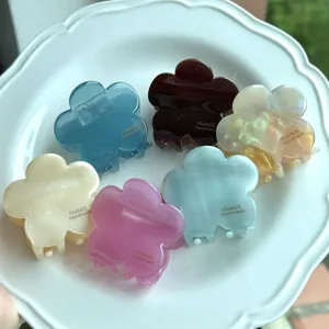 Pastel flower hair claw set, cute aesthetic acrylic hair clips for women and girls styling.