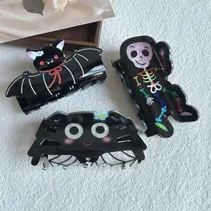 Cute Halloween acrylic hair claws set, bat skeleton spider design shark clips for women and girls.