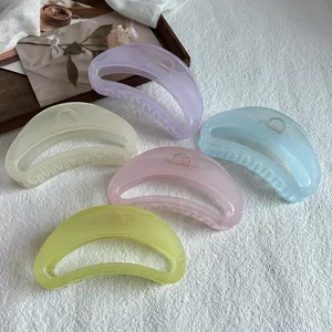 Pastel jelly hair claw clips set, large translucent crescent hair catch for women styling.