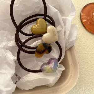 Elastici per capelli con cuore in acetato dolce, elastici ad alta elasticità per code di cavallo.