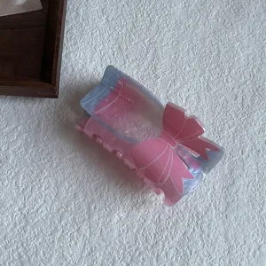 Cute acrylic hair claw clip for women girls, sweet pink bow design shark clip hair accessories.