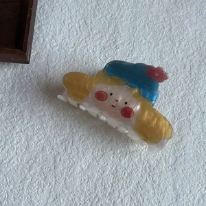 Cute Cartoon Girl Acrylic Hair Claw Clip Sweet Floral Shark Clip Hair Accessories