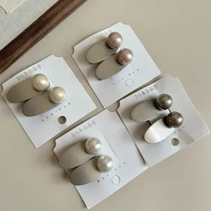 Elegant oval pearl hair clips set metal side barrettes for women and girls daily wear