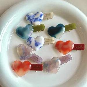 Acetate Heart Hair Clip Cute Marble Pattern Duckbill Hairpin Side Bangs Hair Clip Fashion Hair Accessories For Women