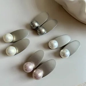 Elegant pearl oval hair clips set, matte metal side duckbill clips for women daily styling.