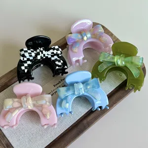 Piccola Molletta per Capelli Semicircolare in Acetato Dolce Elegante Fiocco Francese Molletta per Capelli per Donne Accessori Quotidiani