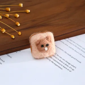 Wool felt cute bear toast shape handmade DIY hair clip clothing hat accessory detail