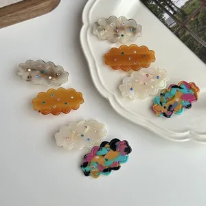 Chic sweet cloud hair clips with colorful rhinestones, stylish side hairpins for women styling.