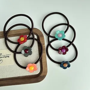 Joli ensemble d'élastiques à cheveux fleur en résine, attaches queue de cheval mignonnes pour femmes.