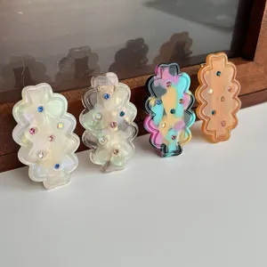 Korean Style Sweet Colorful Rhinestone Hair Clip Acetate Wave Side Bangs Clip Fashion Hair Accessories For Women
