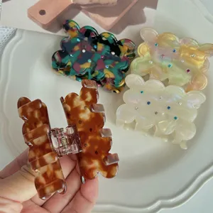 Cute biscuit rhinestone acetate hair claw cute colorful shark clip sweet wave hair accessory