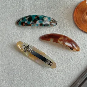 French vintage acetate oval hair clip elegant tortoiseshell hair barrette for women
