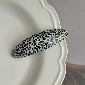 French vintage acetate oval hair clip elegant black and white pattern barrette for women