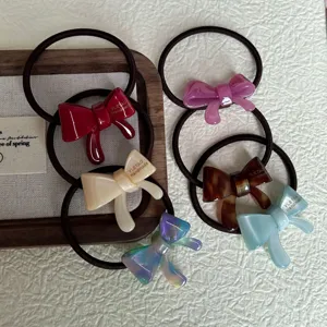 Acetate bow hair ties set, stylish pony tail holders, cute hair accessories for daily wear.