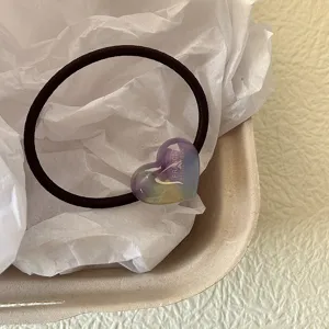 Carino elastico per capelli a cuore con ciondolo in acetato sfumato per uso quotidiano.