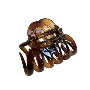 Brown tortoiseshell hair claw clip for women, stylish large hair jaw clip for thick hair styling.