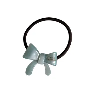 Elegant blue acetate bow hair tie for women, cute elastic hair rubber band ponytail holder.