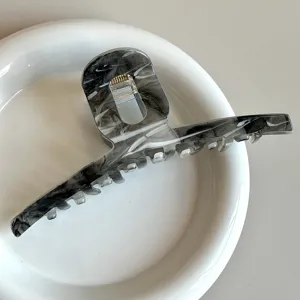 Large marbled hair claw clip, chic French style acrylic shark clip for thick hair.