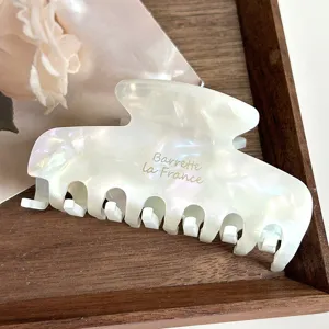 Elegant pearl white acetate hair claw French style hair accessory for women daily styling.