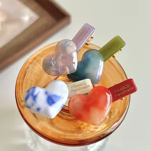 Cute acetate heart hair clips set sweet style duckbill hairpins for women daily wear styling accessory