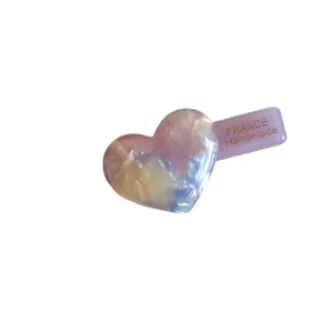 Korean cute acetate heart hair clip, translucent pearlescent purple side duckbill hairpin for women.