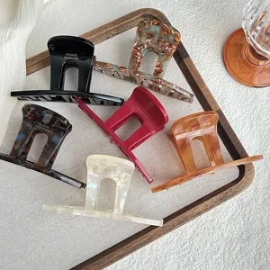 French Retro Acetate Hair Claw Clip Elegant Shark Clip Geometric Hollow Hair Accessories For Women Daily Hair Styling
