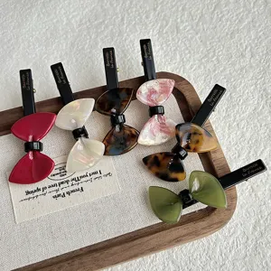 Korean Acetate Bow Hair Clip Fashion Elegant Side Bangs Duckbill Hairpin Retro Tortoiseshell Hair Accessories For Women