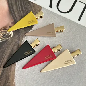 Fashion geometric triangle hair clips set, colorful metal side pins for women daily hair styling.
