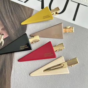 Set of five colorful triangle hair clips with metallic snap design for stylish everyday wear.