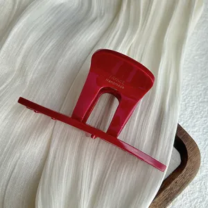 Red acetate hair claw clip, elegant French style straight hairpin for daily styling chic.