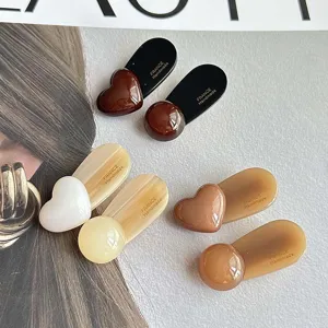 Korean chic heart and bean hair clips set, elegant duckbill clip for women side bangs styling.