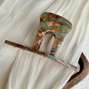 French vintage acetate hair claw clip, elegant geometric hollow shark clip for women styling.