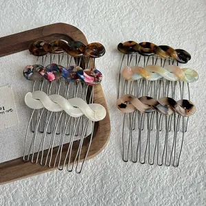 French bangs insert comb set, elegant twisted resin hair clip for women bun styling accessories
