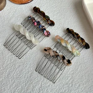 French style twisted hair side comb resin metal teeth elegant bun decorative hair accessories