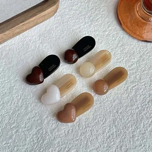Korean style sweet heart bean hair clips, elegant Maillard side duckbill clips for women.