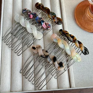 French style hair insert comb twisted design metal teeth decorative hair accessory detail view