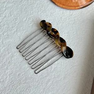 French tortoiseshell insert hair comb metal teeth elegant side hair clip for women buns styling