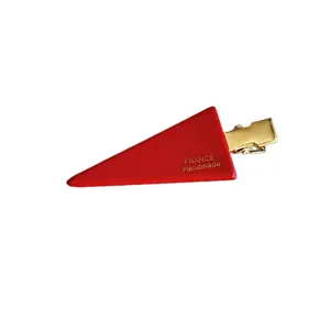 Red triangular hair clip for women, stylish side hairpin for bangs and daily hair styling.