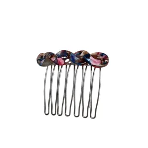 French style hair insert comb with colorful resin twist top and metal teeth for updos.