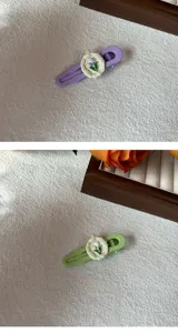 Close up detail of cute tulip hair clip cream style hair accessories for women girls detail view