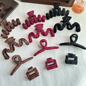 Korean plaid velvet hair claw set featuring various shapes and colors for stylish ponytails.