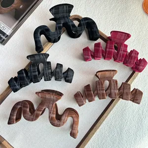 Korean plaid velvet hair claw clip wave design cute shark clip for women ponytail hair styling accessory