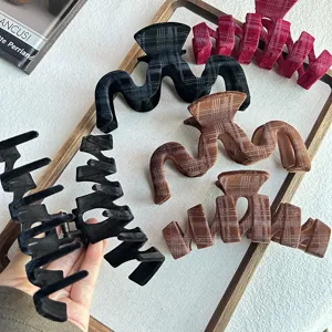 Korean style plaid velvet hair claw clip elegant winter hair styling accessories for women daily use.