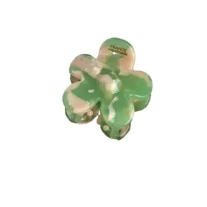 Floral hair claw clip, green marbled resin half-up hair accessory for women summer style.